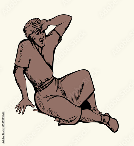 Vector drawing. Man fall on the ground
