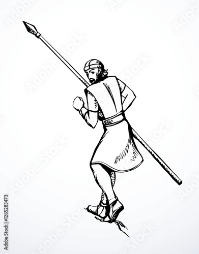 Vector drawing. Man with spear