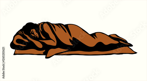 Vector drawing. Ancient sleeping man