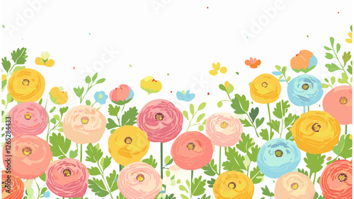 ラナンキュラスのかわいい花のイラスト　コピースペース