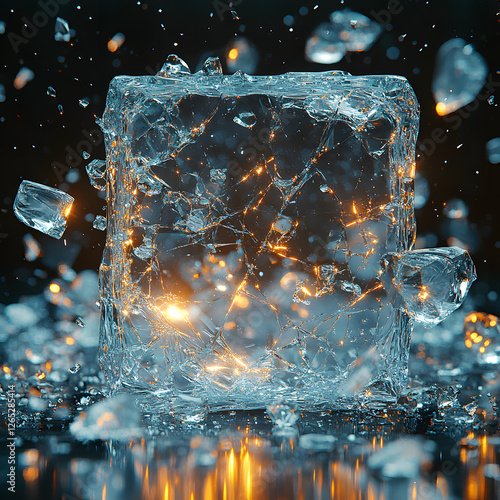 ice cube with ice crystals photo