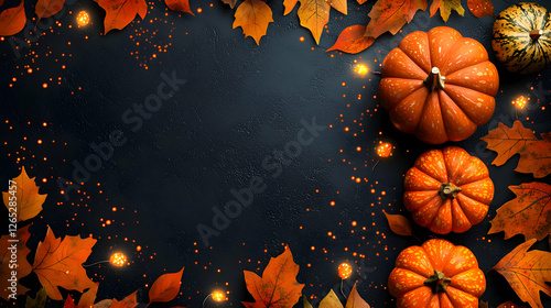 Autumn harvest celebration pumpkin patch seasonal decor outdoor setting top-down view fall vibes