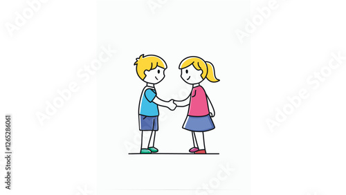 かわいい子供が二人で握手をするイラスト