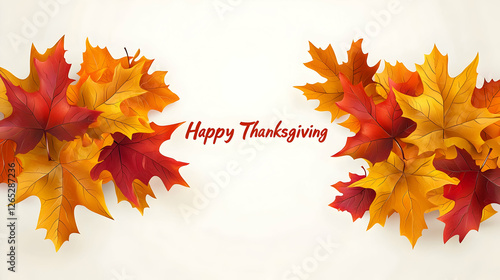Thanksgiving celebration autumn leaves digital art warm colors top view festive greeting
