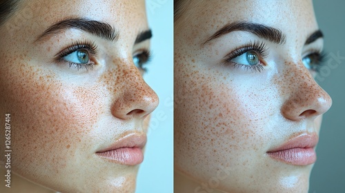 A remarkable skincare transformation showing before and after effects of facial treatments. The skin appears more radiant, smooth, and youthful, highlighting the benefits of skincare and rejuvenation