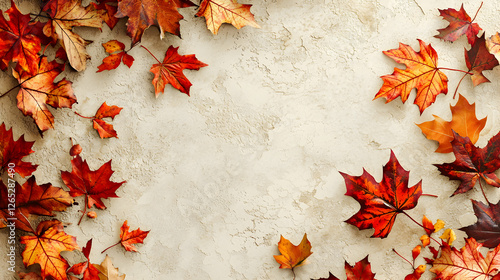 Autumn leaves falling nature scene decorative background warm colors top-view seasonal change