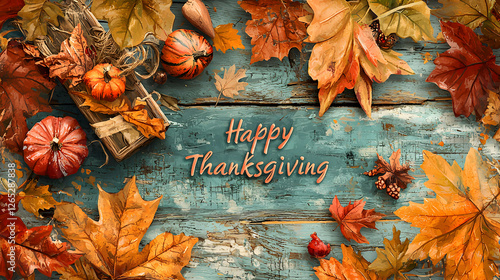 Thanksgiving celebration autumn theme festive decoration cozy atmosphere top-down view seasonal vibes