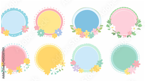 花のフレーム　かわいいパステルカラーのイラスト