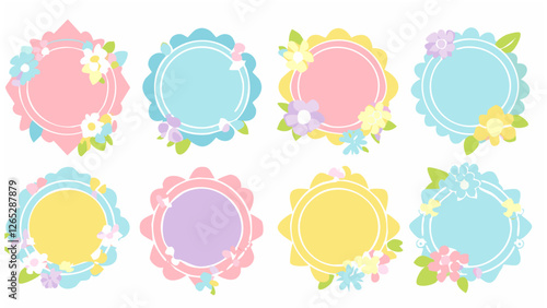 花のフレーム　かわいいパステルカラーのイラスト