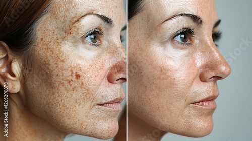 A remarkable skincare transformation showing before and after effects of facial treatments. The skin appears more radiant, smooth, and youthful, highlighting the benefits of skincare and rejuvenation