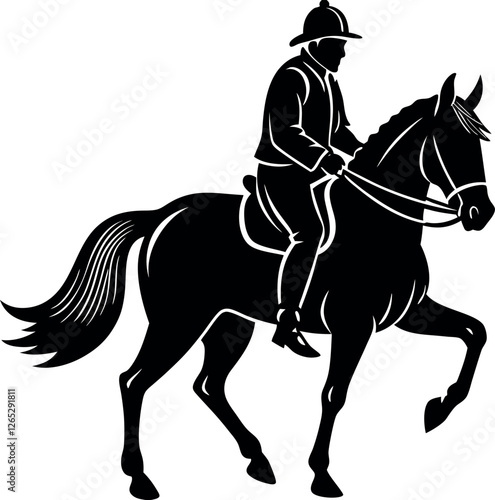 Minimalistic Black Silhouette of People Riding Horses, Depicting Equestrian Skills and Connection with Nature – Dynamic and Elegant Vector Illustration Representing Horseback Riding, Adventure, and Fr
