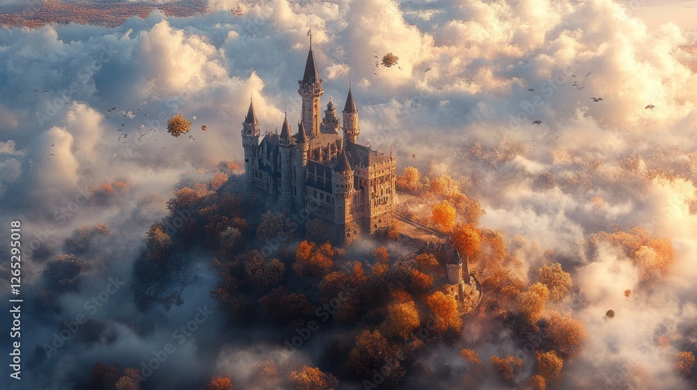 Fototapeta premium Autumnal Castle Above Cloudscape