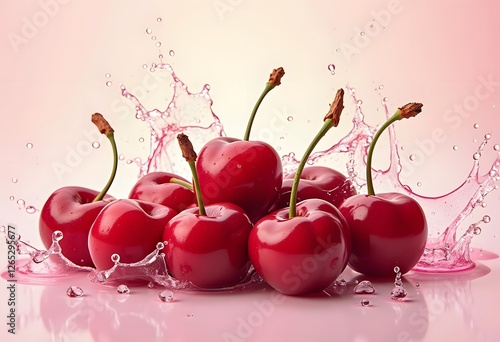 large ripe red sweet cherries in a dish of stainless steel, close-up, macro
