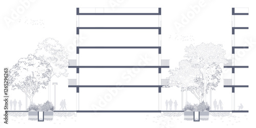 urban section, landscape architecture design in line art vector