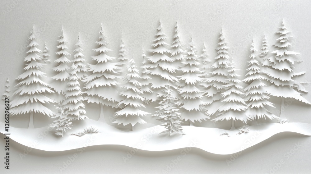 Obraz premium Papercut winter forest scene, snowy landscape, art