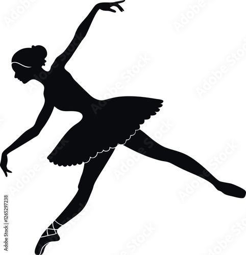 Minimalistic Black Silhouette of a Graceful Ballet Dancer in an Elegant Pose Performing Classical Dance Movements with Flowing Motion and Poise – Perfect for Artistic and Dance-Themed Vector Illustrat