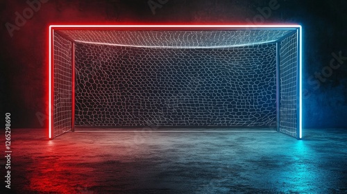 Soccer goalpost under neon lights football field aesthetic sports photography urban environment low angle modern concept photo