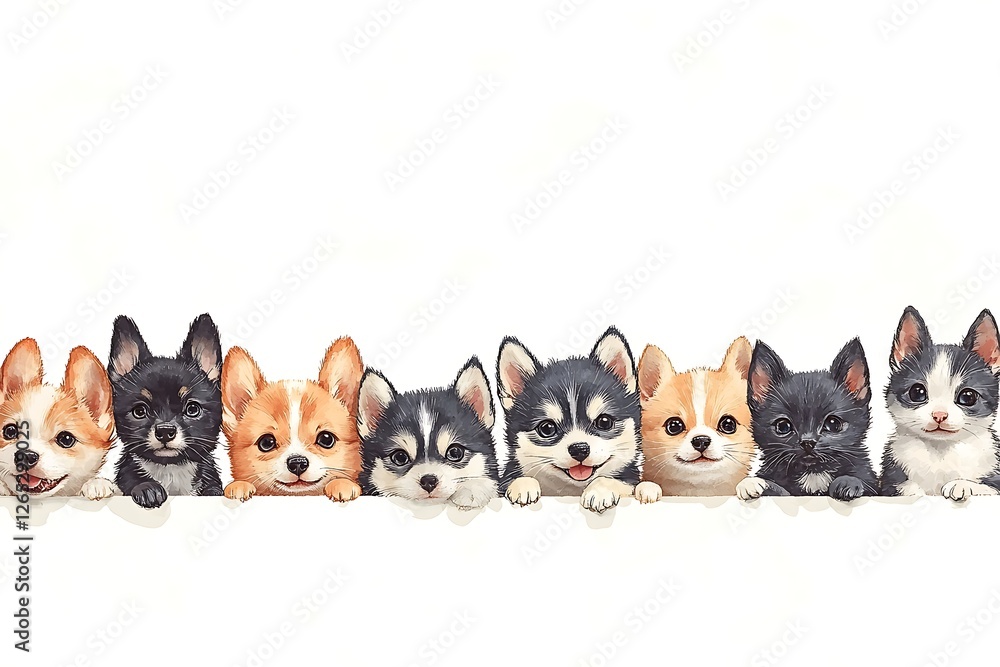 Adorable Baby Puppy and Kitten Faces, Closeup Portrait, White Background Adorable Baby Puppy and Kitten Faces, Closeup Portrait, White Background