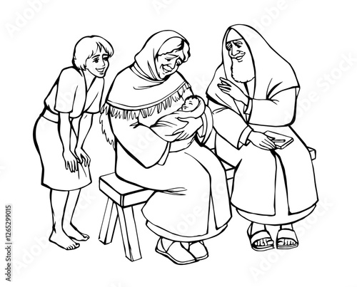 Vector drawing. Mother and father with a baby