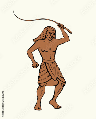 Vector drawing. Angry egyptian soldier