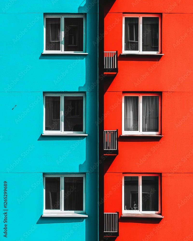 A contemporary art collage featuring a modern building with red accents, set against a grayscale city backdrop and segmented by vertical cyan elements, symbolizing architecture and urban style in A contemporary art collage featuring a modern building with red accents, set against a grayscale city backdrop and segmented by vertical cyan elements, symbolizing architecture and urban style in