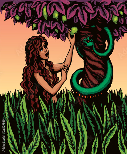 Vector drawing. Eve at the tree