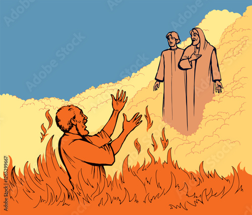 Vector drawing. Man in the hell