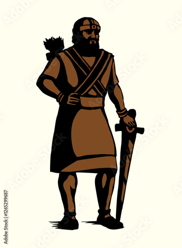 Vector drawing. Warrior with sword