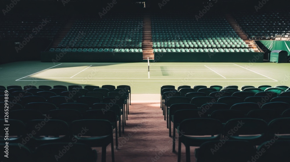 Naklejka premium Empty tennis court stadium, sunlit