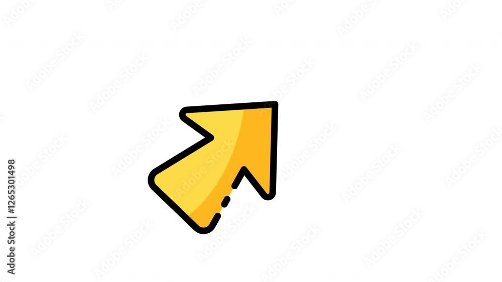 Animated yellow arrow with a black outline, directs, navigation, pointing symbol, wayfinding, instructional design, infographic, direction, symbol, minimalistic, isolated, design element. Animated yellow arrow with a black outline, directs, navigation, pointing symbol, wayfinding, instructional design, infographic, direction, symbol, minimalistic, isolated, design element.