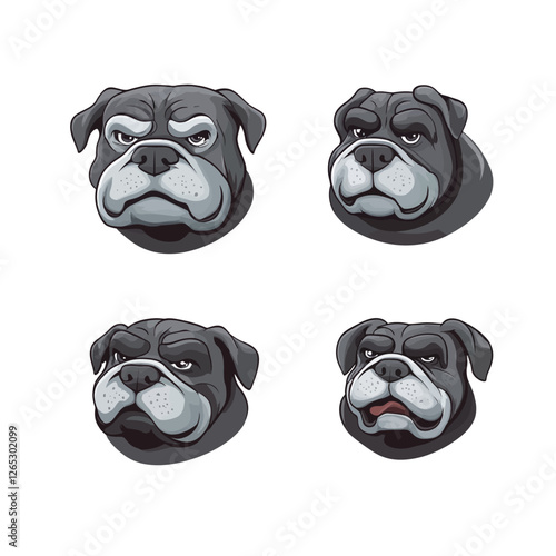 Vector Bulldog Mascot Icon Set, Fierce and Strong Dog Logo Collection for Sports and Branding