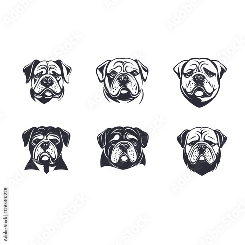 Vector Bulldog Mascot Icon Set, Fierce and Strong Dog Logo Collection for Sports and Branding