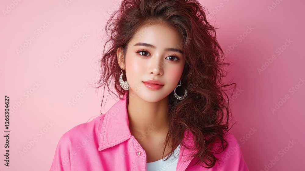 Glamorous asian woman in stylish fashion with pink background Glamorous asian woman in stylish fashion with pink background