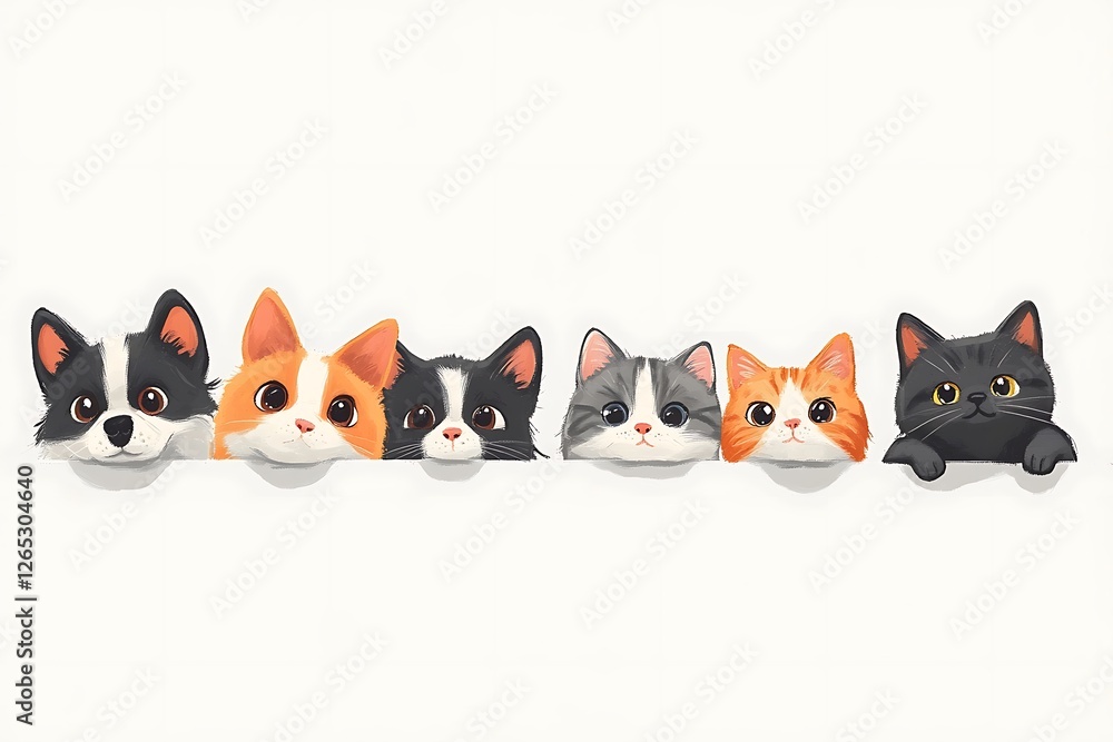 Adorable Cartoon Kittens Big Eyes White Background Adorable Cartoon Kittens Big Eyes White Background