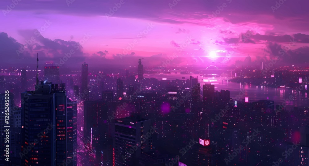 Fototapeta premium purple sky with city lights on the background