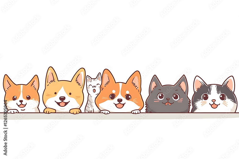 Adorable Cartoon Pets Cute Dogs and Cats Border Adorable Cartoon Pets Cute Dogs and Cats Border