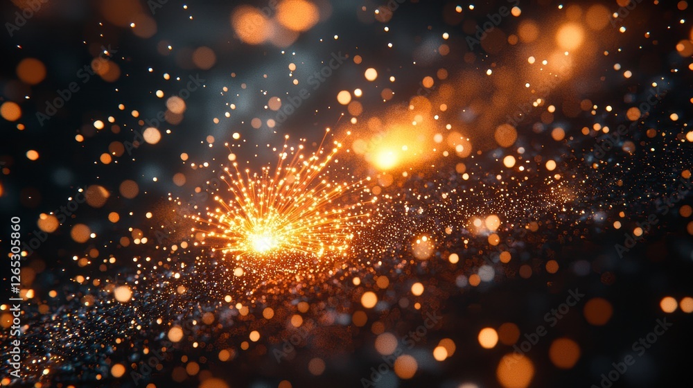 Fototapeta premium Stunning 3D Cartoon Firework Effects with Orange Sparks on Black Background for Dynamic Visual Projects