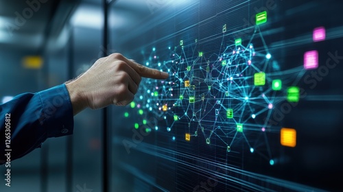 Engineer interacting with scada system display for data management and analysis