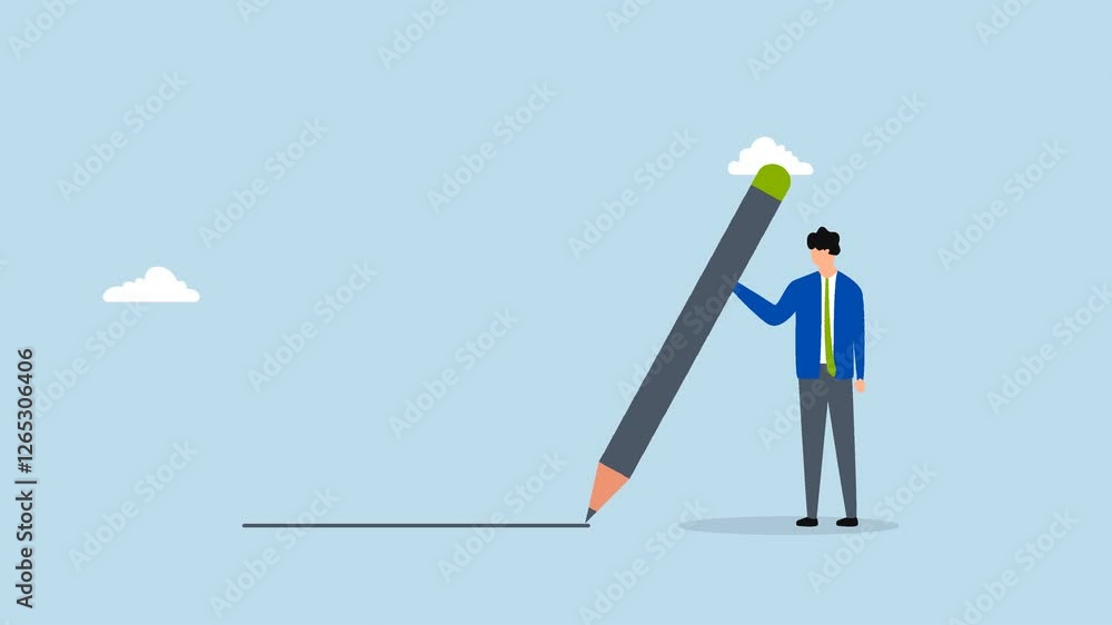 Set boundary, 4k animation of businessman holding big pencil drawing the boundary line Set boundary, 4k animation of businessman holding big pencil drawing the boundary line