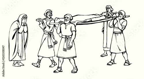 Vector drawing. Funeral of the man
