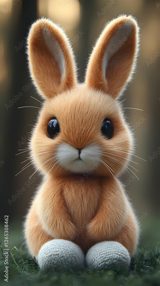 Obraz premium Adorable Plush Rabbit In Forest Setting