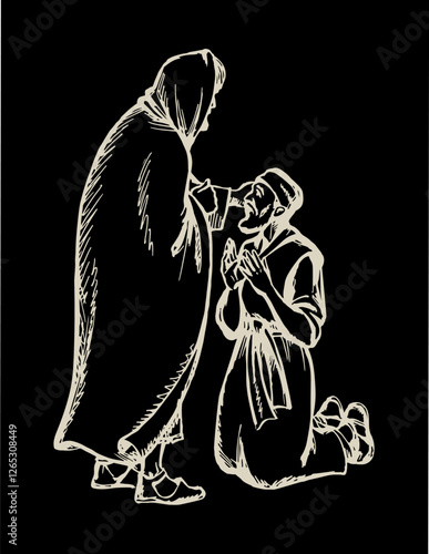 Vector drawing. Jesus healing a man