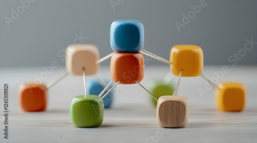 a network structure made of colorful blocks connected to each other, symbolizing connection and interaction