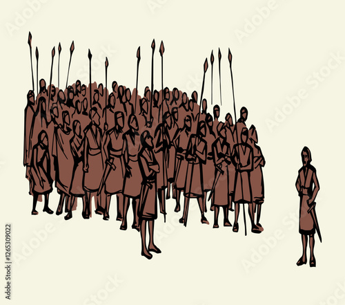 Vector drawing. Many strong soldiers