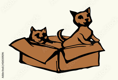Vector Drawing. Cats in the box