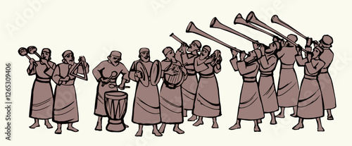 Vector drawing. People play music