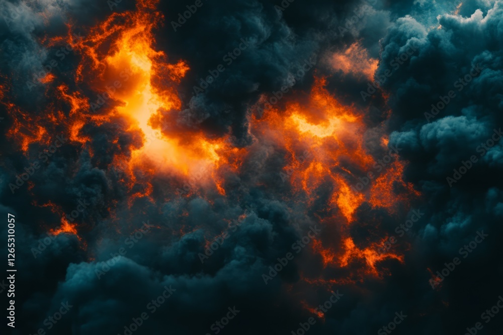 Fiery clouds in dramatic sky with intense hues. Artificial Intelligence Fiery clouds in dramatic sky with intense hues. Artificial Intelligence