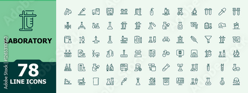 Laboratory minimal icon set. Includes thin line burner, scientific, biology, molecule, chemical and more. Sign and Symbol. Editable vector stroke.