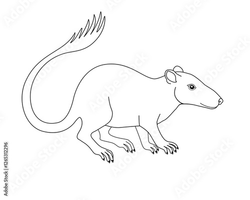 Purgatorius - extinct prehistoric primate - ancestor of apes and humans - linear stock illustration for coloring. Purgatorius is a fossil animal - the ancestor of man. Evolution of primates. Outline.	