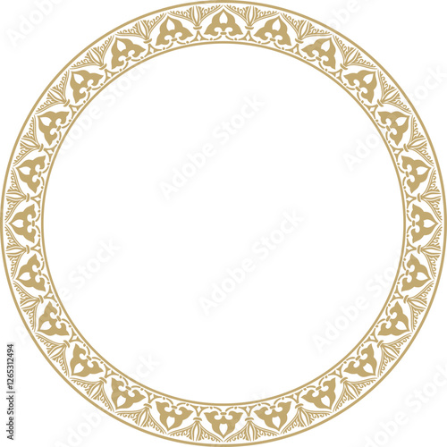 Vector golden arabic national round ornament.  Ethnic circle, frame, ring of eastern peoples. Persian painting